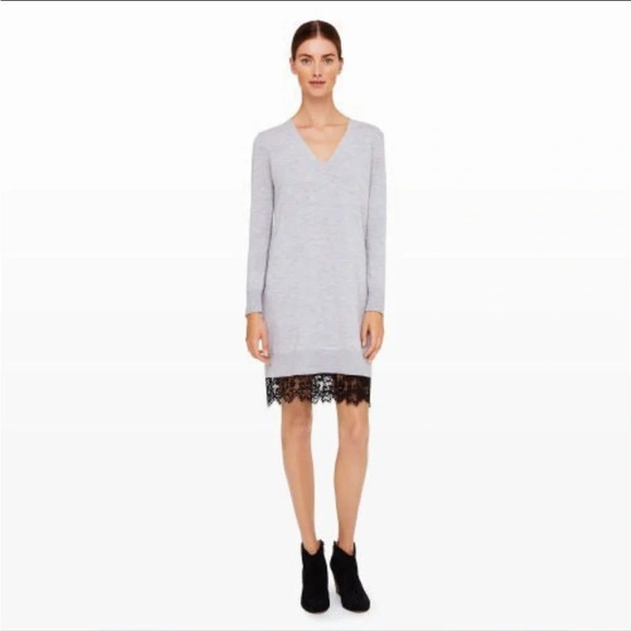 CLUB MONACO GRAY WOOL LACE TRIM SWEATER DRESS - Picture 1 of 4